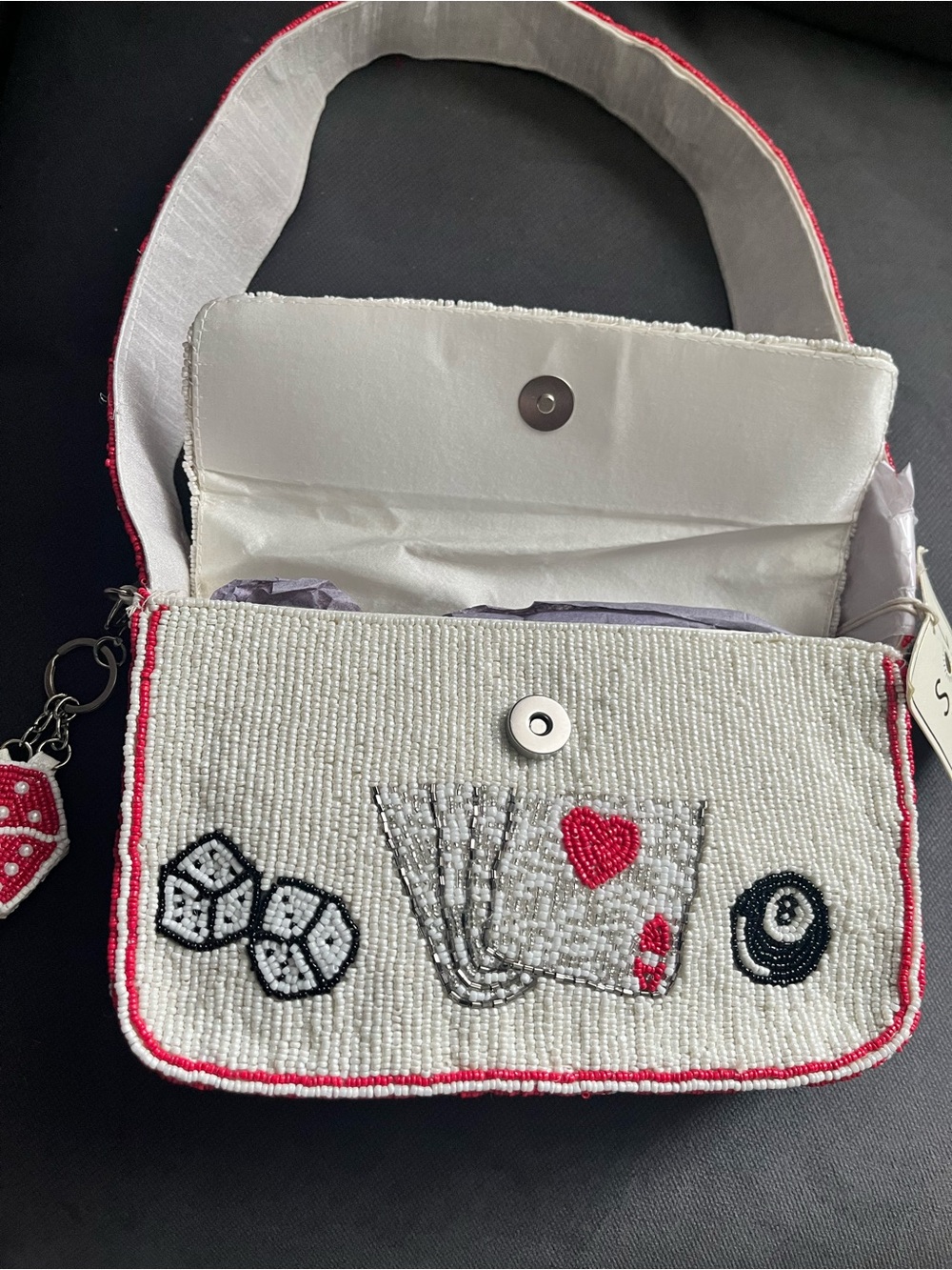 NWT Sol & Mer Roll the Dice Hand Beaded Shoulder Bag Casino Cards Novelty Purse - Picture 6 of 13